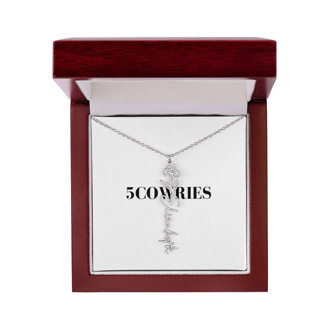 Name Necklace With Flower, Personalized Birth Flower Name Pendant, Custom Floral Name Jewelry, Mothers Day Gift, Valentine Gift for Her