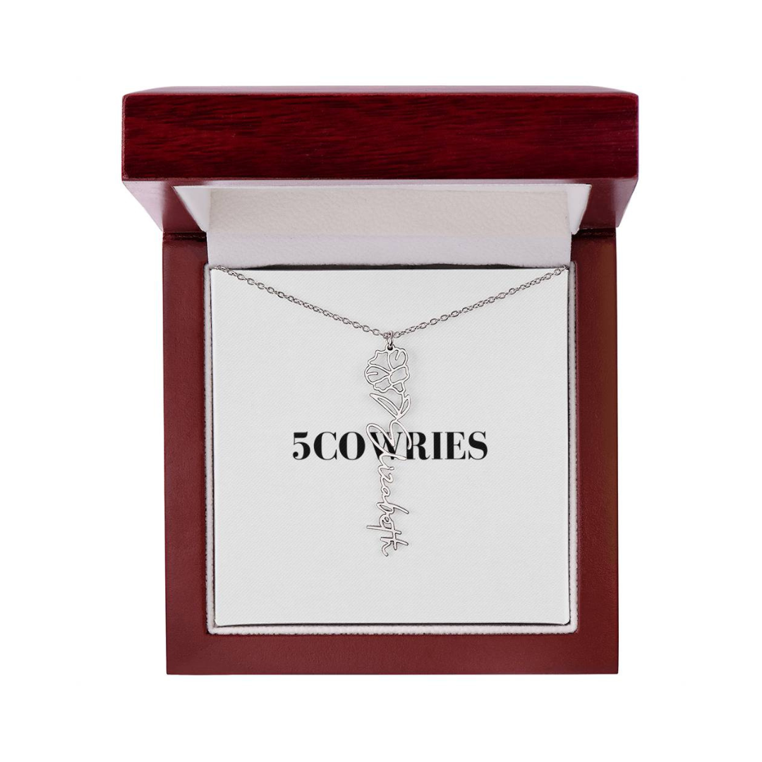 Name Necklace With Flower, Personalized Birth Flower Name Pendant, Custom Floral Name Jewelry, Mothers Day Gift, Valentine Gift for Her