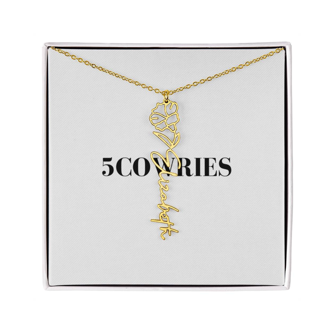 Name Necklace With Flower, Personalized Birth Flower Name Pendant, Custom Floral Name Jewelry, Mothers Day Gift, Valentine Gift for Her