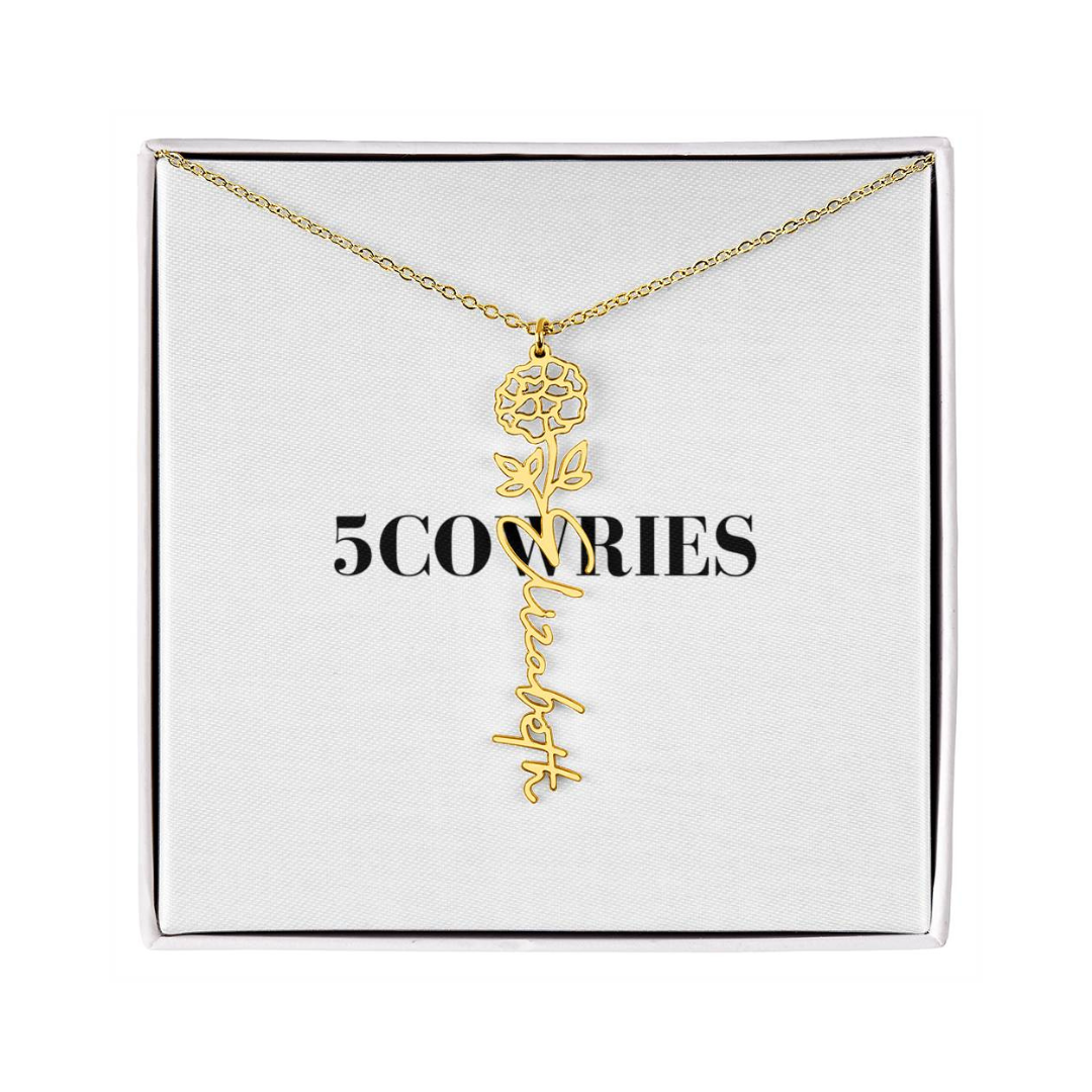 Name Necklace With Flower, Personalized Birth Flower Name Pendant, Custom Floral Name Jewelry, Mothers Day Gift, Valentine Gift for Her
