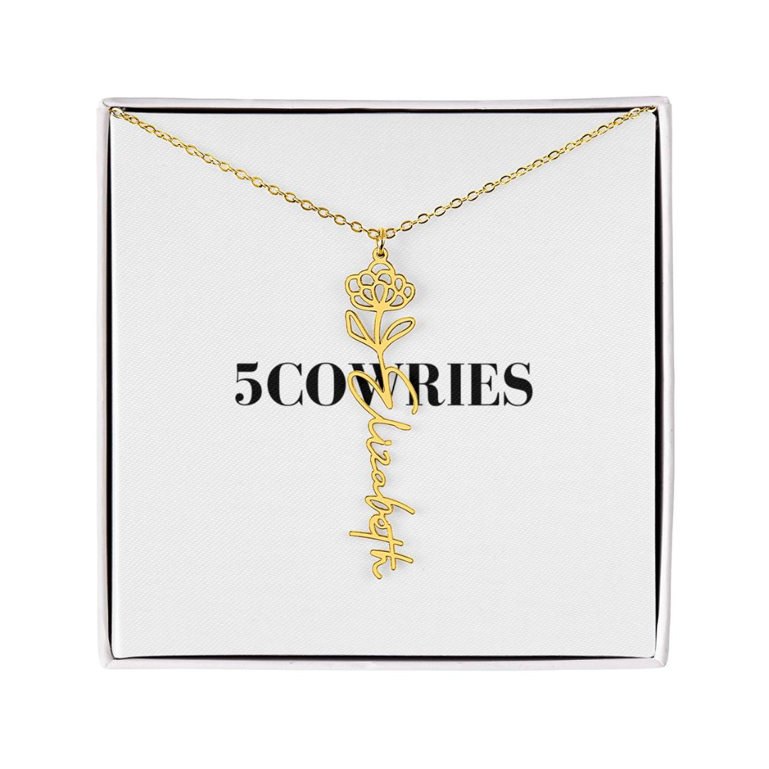 Name Necklace With Flower, Personalized Birth Flower Name Pendant, Custom Floral Name Jewelry, Mothers Day Gift, Valentine Gift for Her