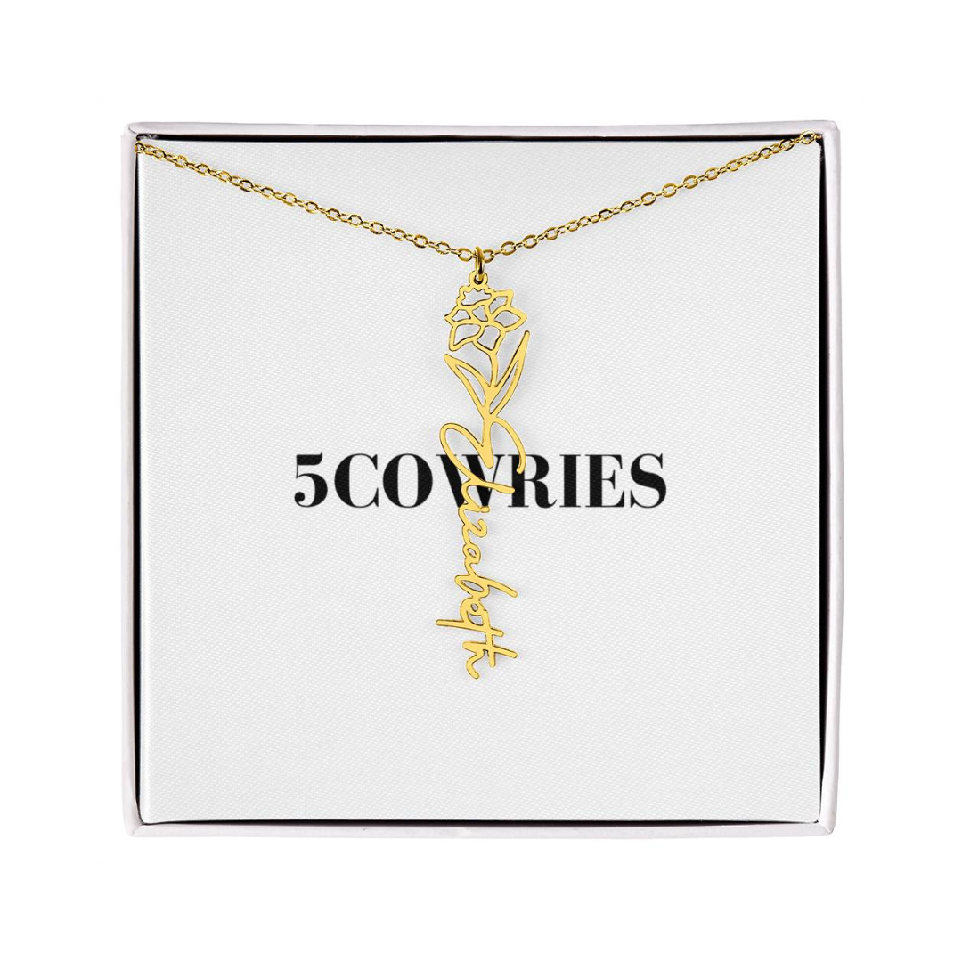 Name Necklace With Flower, Personalized Birth Flower Name Pendant, Custom Floral Name Jewelry, Mothers Day Gift, Valentine Gift for Her