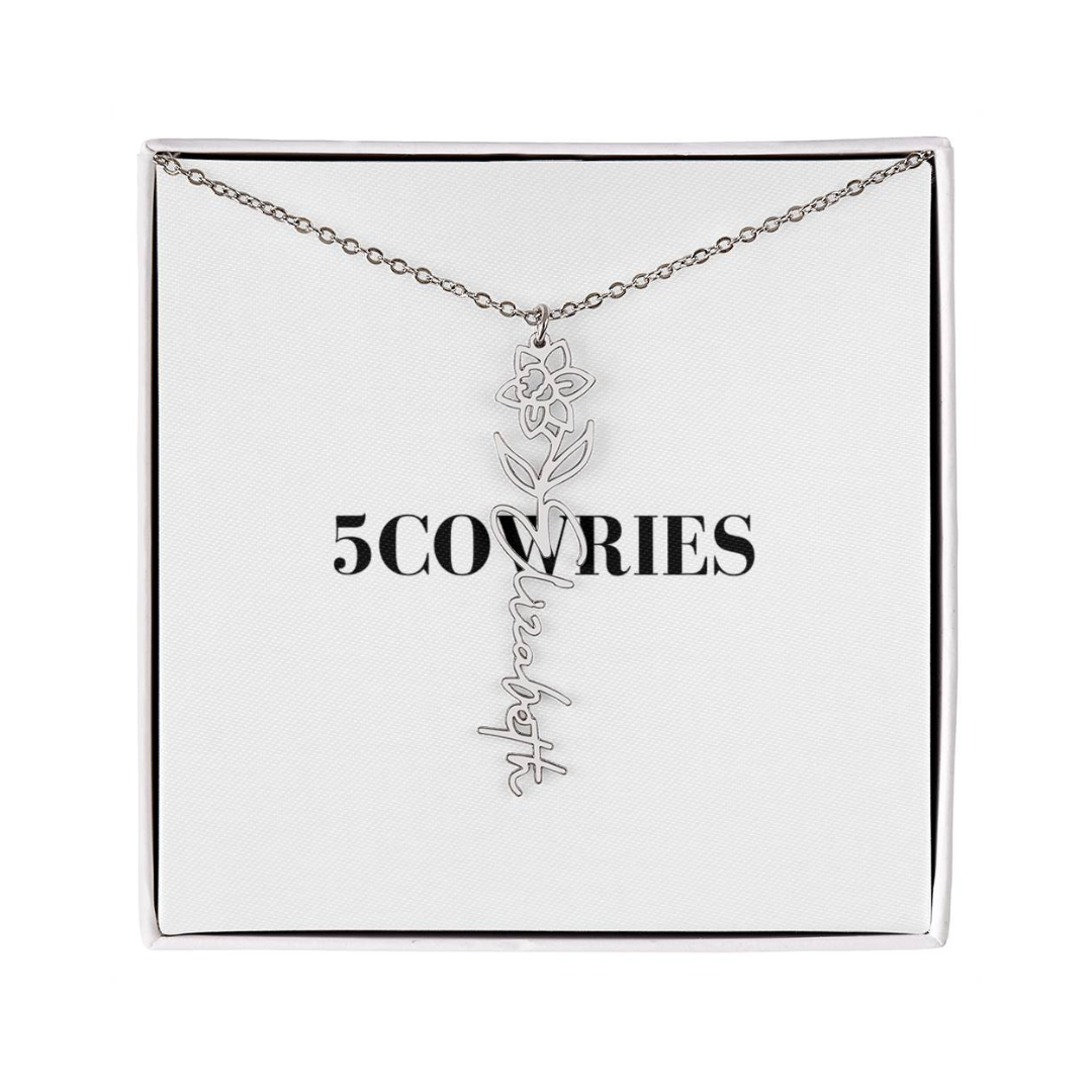 Name Necklace With Flower, Personalized Birth Flower Name Pendant, Custom Floral Name Jewelry, Mothers Day Gift, Valentine Gift for Her