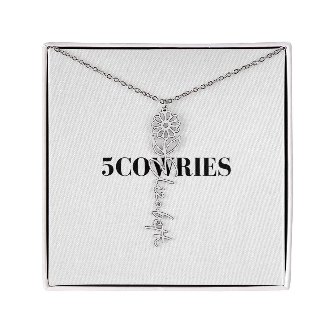 Name Necklace With Flower, Personalized Birth Flower Name Pendant, Custom Floral Name Jewelry, Mothers Day Gift, Valentine Gift for Her