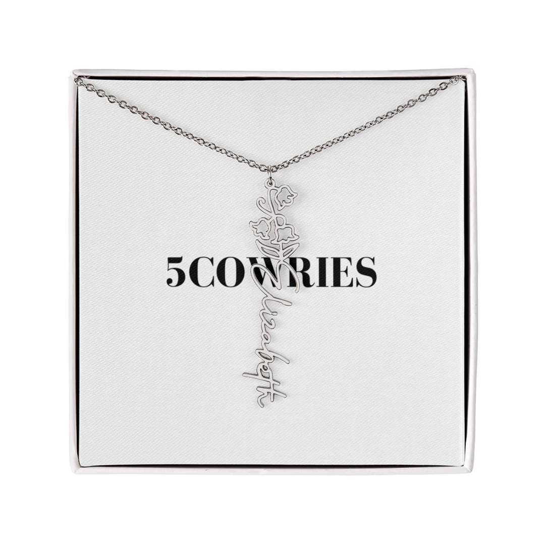 Name Necklace With Flower, Personalized Birth Flower Name Pendant, Custom Floral Name Jewelry, Mothers Day Gift, Valentine Gift for Her
