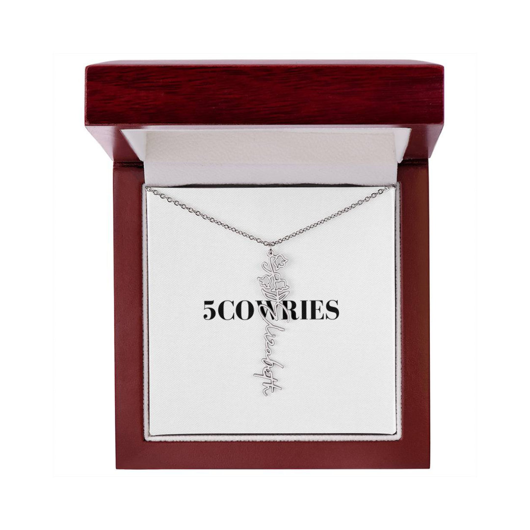 Name Necklace With Flower, Personalized Birth Flower Name Pendant, Custom Floral Name Jewelry, Mothers Day Gift, Valentine Gift for Her
