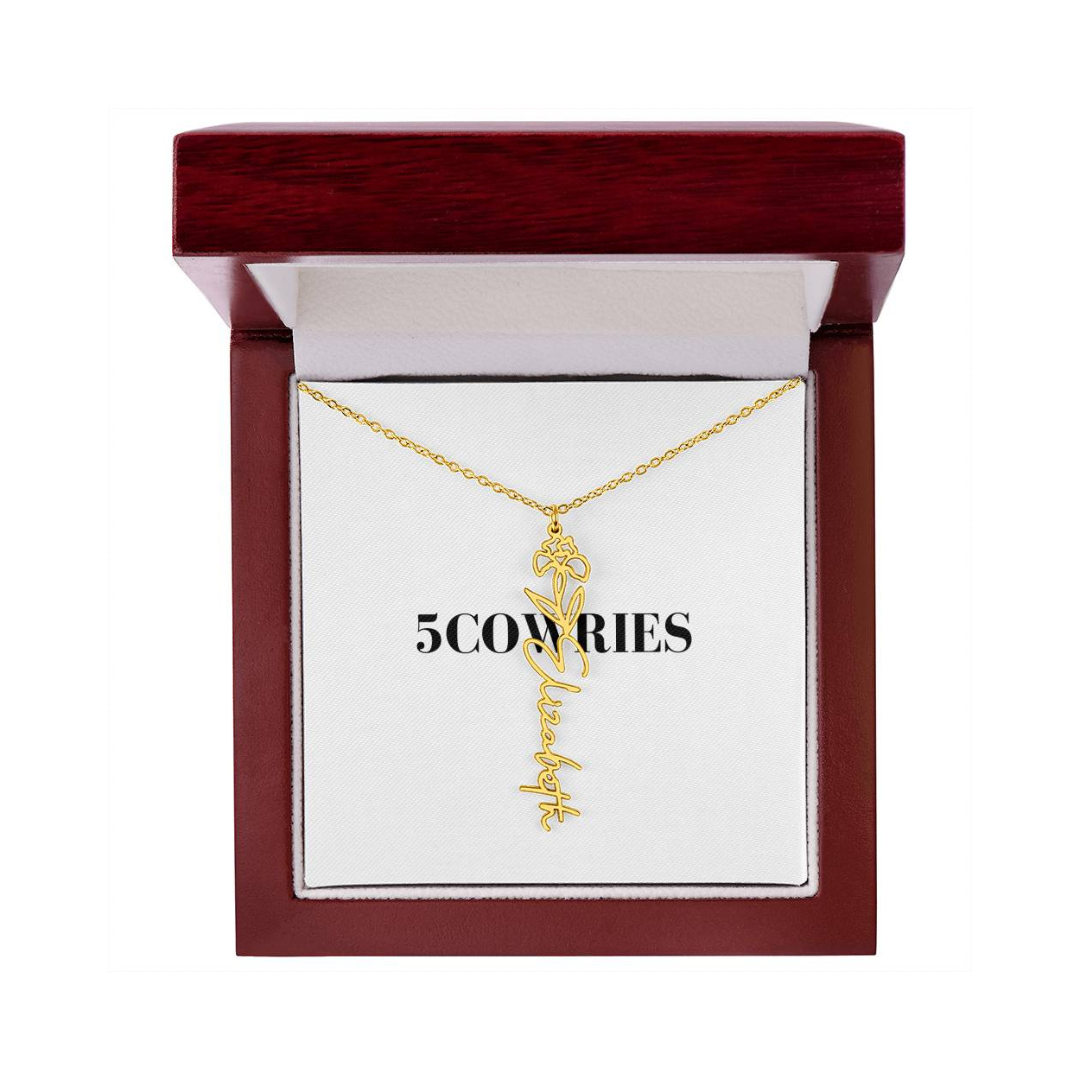 Name Necklace With Flower, Personalized Birth Flower Name Pendant, Custom Floral Name Jewelry, Mothers Day Gift, Valentine Gift for Her