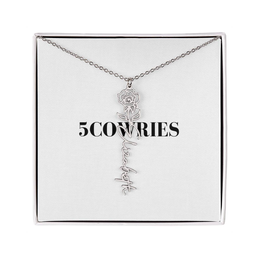 Name Necklace With Flower, Personalized Birth Flower Name Pendant, Custom Floral Name Jewelry, Mothers Day Gift, Valentine Gift for Her