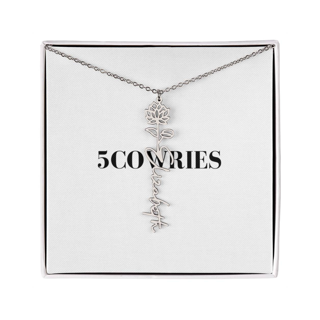 Name Necklace With Flower, Personalized Birth Flower Name Pendant, Custom Floral Name Jewelry, Mothers Day Gift, Valentine Gift for Her