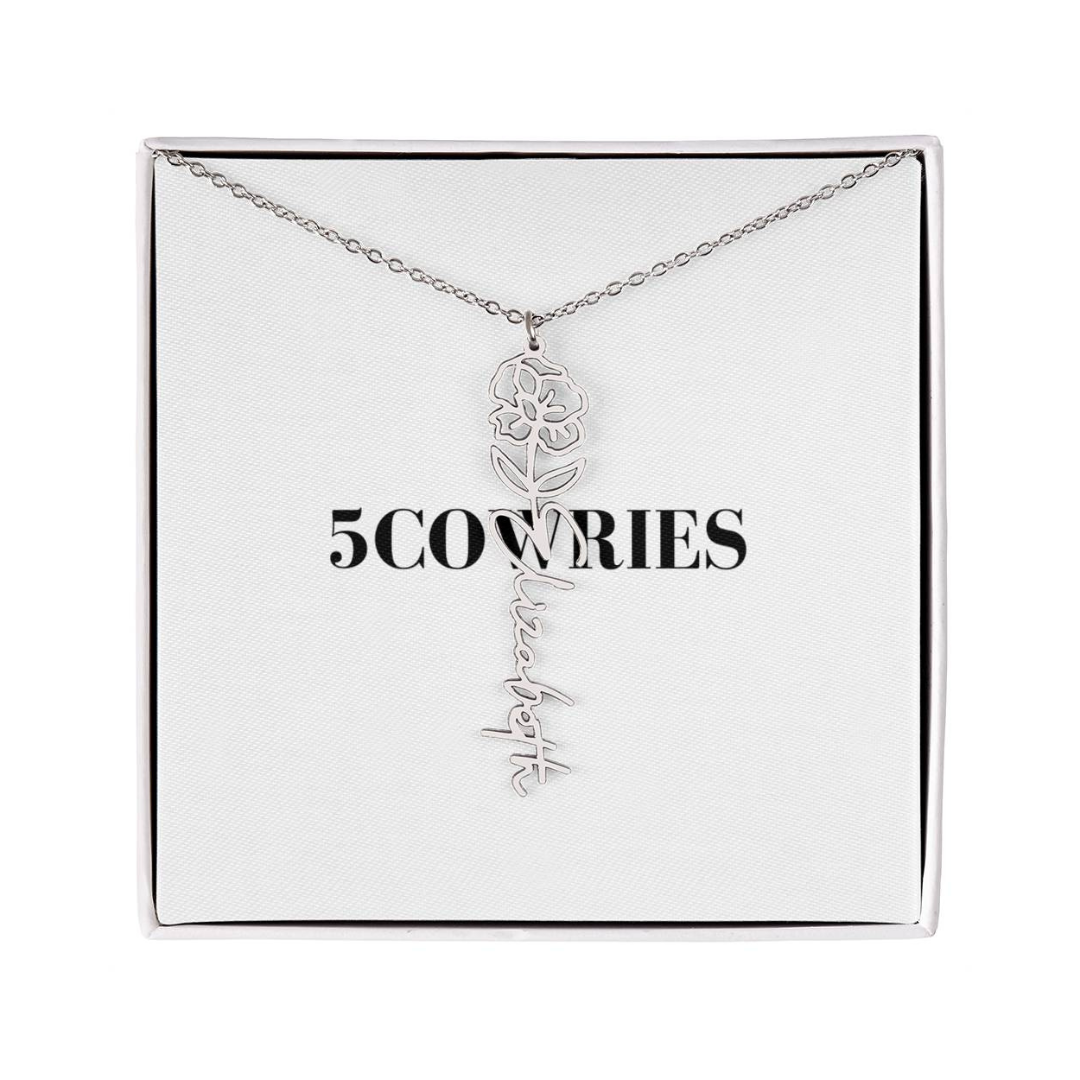 Name Necklace With Flower, Personalized Birth Flower Name Pendant, Custom Floral Name Jewelry, Mothers Day Gift, Valentine Gift for Her