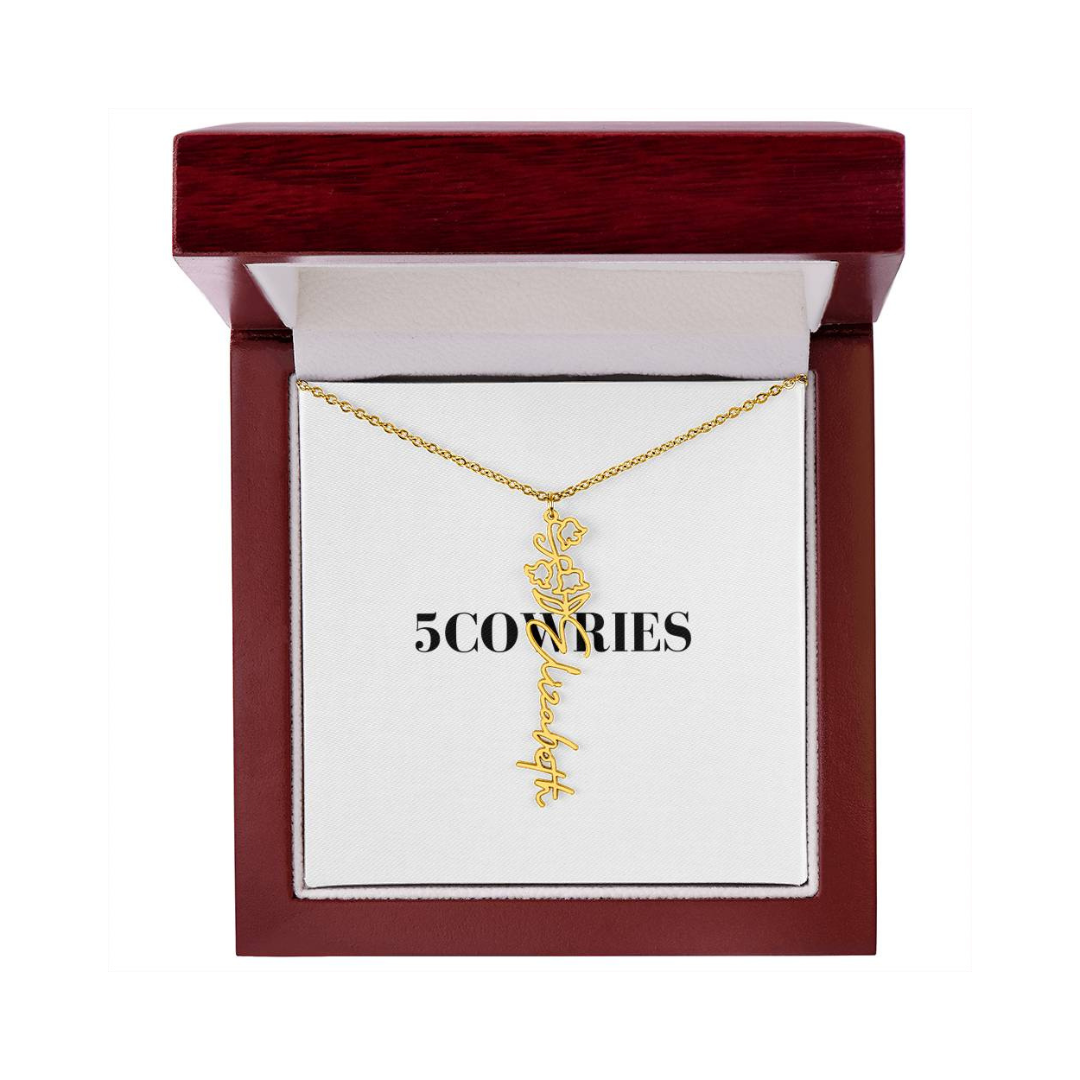 Name Necklace With Flower, Personalized Birth Flower Name Pendant, Custom Floral Name Jewelry, Mothers Day Gift, Valentine Gift for Her