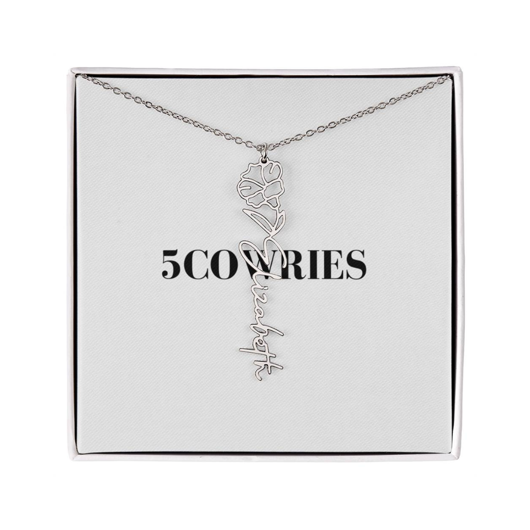 Name Necklace With Flower, Personalized Birth Flower Name Pendant, Custom Floral Name Jewelry, Mothers Day Gift, Valentine Gift for Her