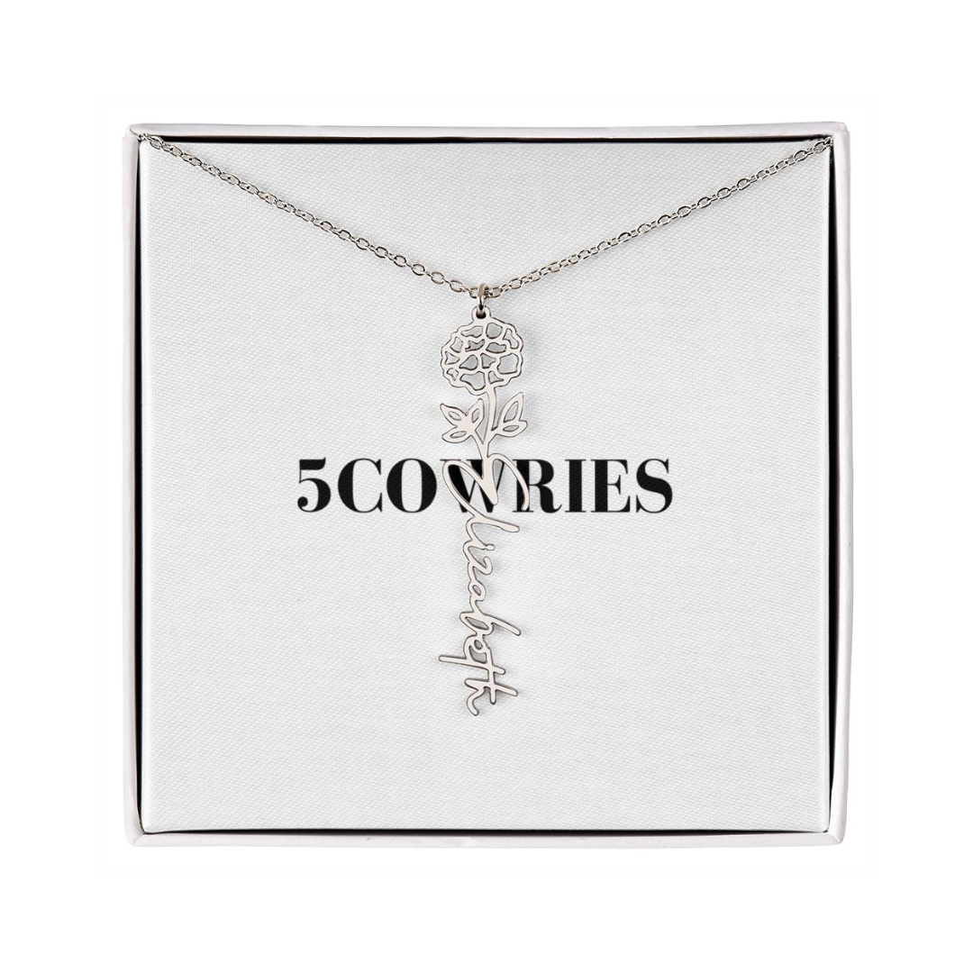 Name Necklace With Flower, Personalized Birth Flower Name Pendant, Custom Floral Name Jewelry, Mothers Day Gift, Valentine Gift for Her