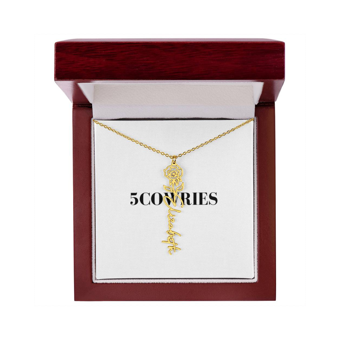 Name Necklace With Flower, Personalized Birth Flower Name Pendant, Custom Floral Name Jewelry, Mothers Day Gift, Valentine Gift for Her