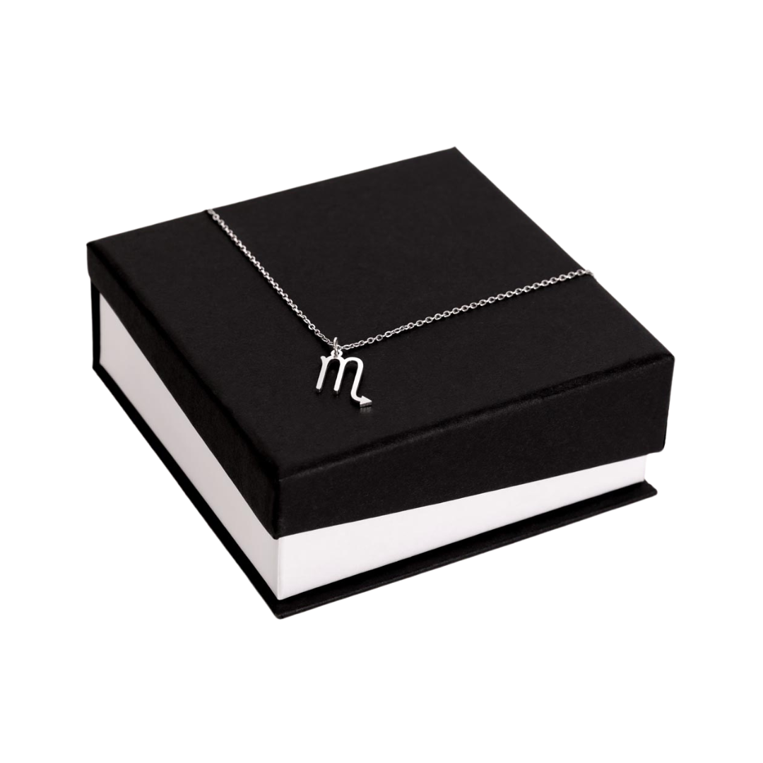 Scorpio Zodiac Name Necklace. Handcrafted with care, this piece is made from durable stainless steel and optionally dipped in 18k yellow gold and features her unique astrological sign.
