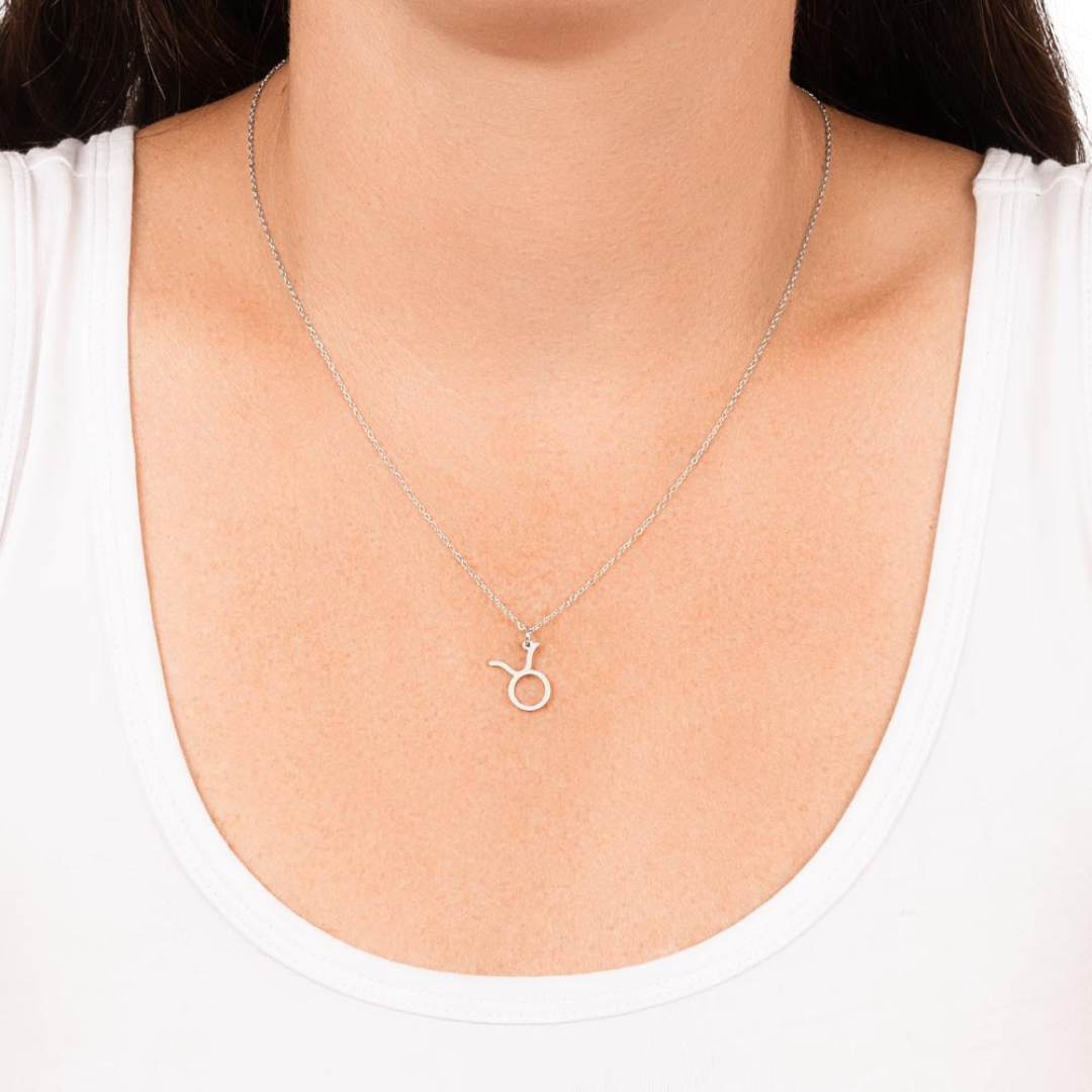Taurus Zodiac Name Necklace. Handcrafted with care, this piece is made from durable stainless steel and optionally dipped in 18k yellow gold and features her unique astrological sign.