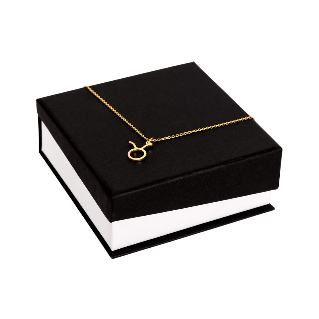 Taurus Zodiac Name Necklace. Handcrafted with care, this piece is made from durable stainless steel and optionally dipped in 18k yellow gold and features her unique astrological sign.