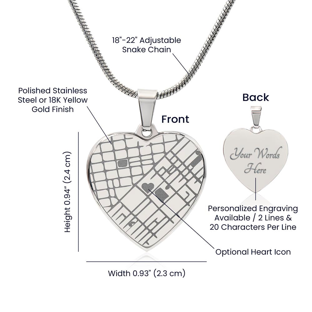 Engraved Map Heart Necklace