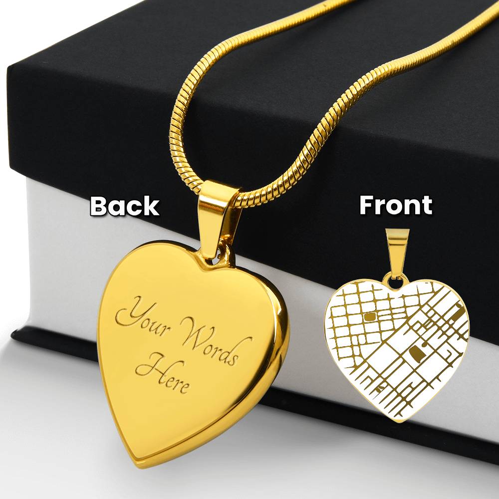 Engraved Map Heart Necklace