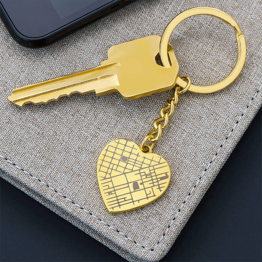 Engraved Map on Heart Keychain