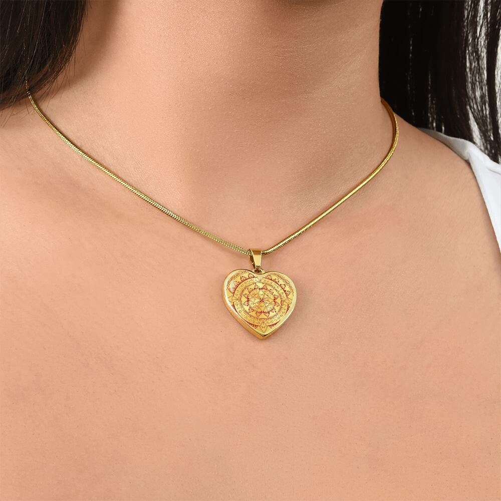 Graphic Heart Pendant + Necklace - Floral Pattern Mandala