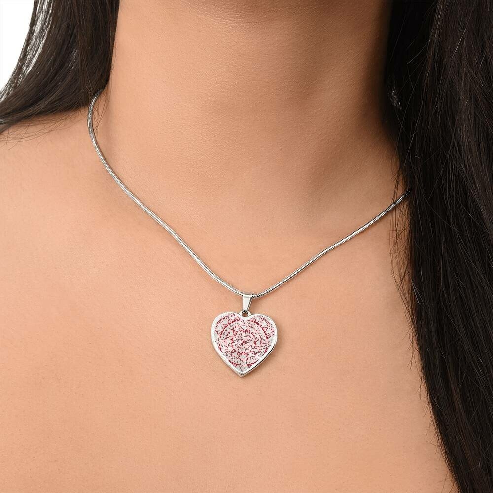 Graphic Heart Pendant + Necklace - Floral Pattern Mandala
