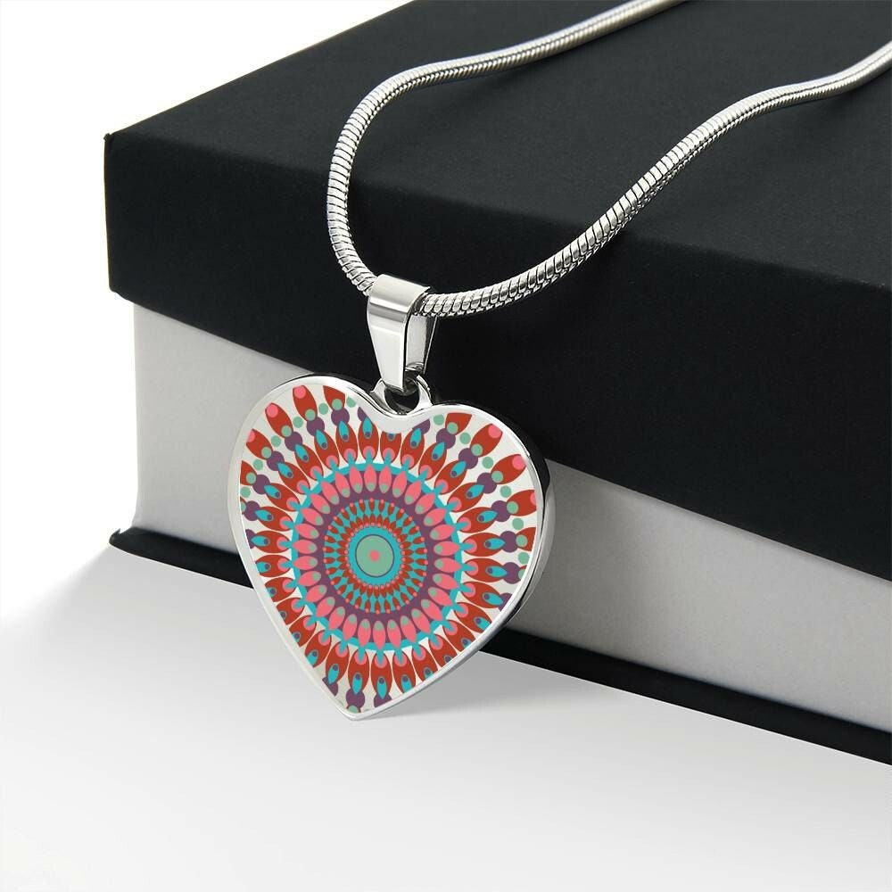 Graphic Heart Pendant + Necklace - Abstract Mandala
