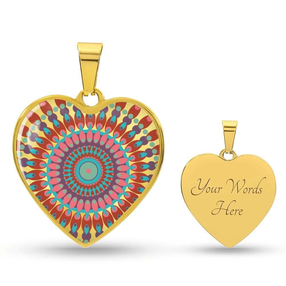 Graphic Heart Pendant + Necklace - Abstract Mandala