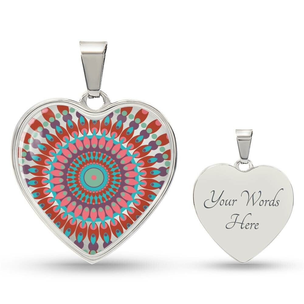 Graphic Heart Pendant + Necklace - Abstract Mandala