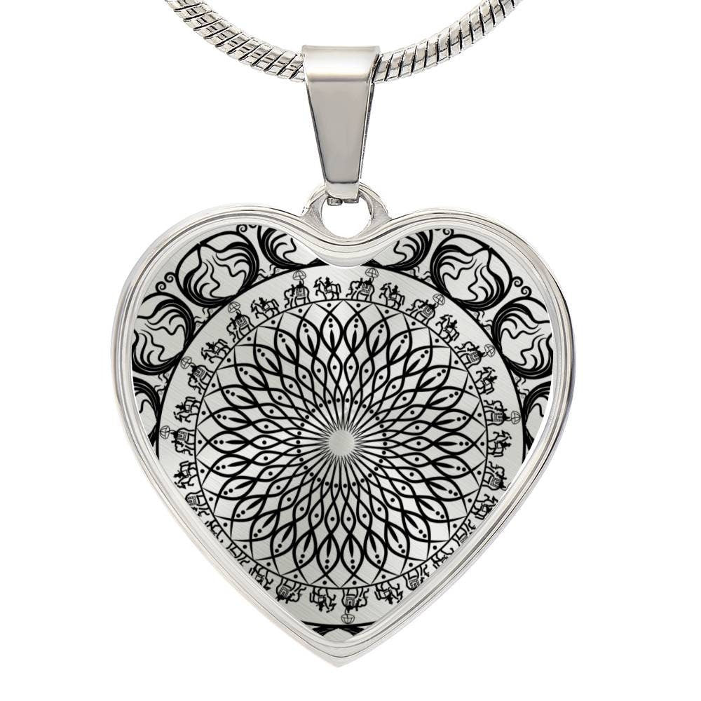 Graphic Heart Pendant + Necklace - Black Geometric Mandala