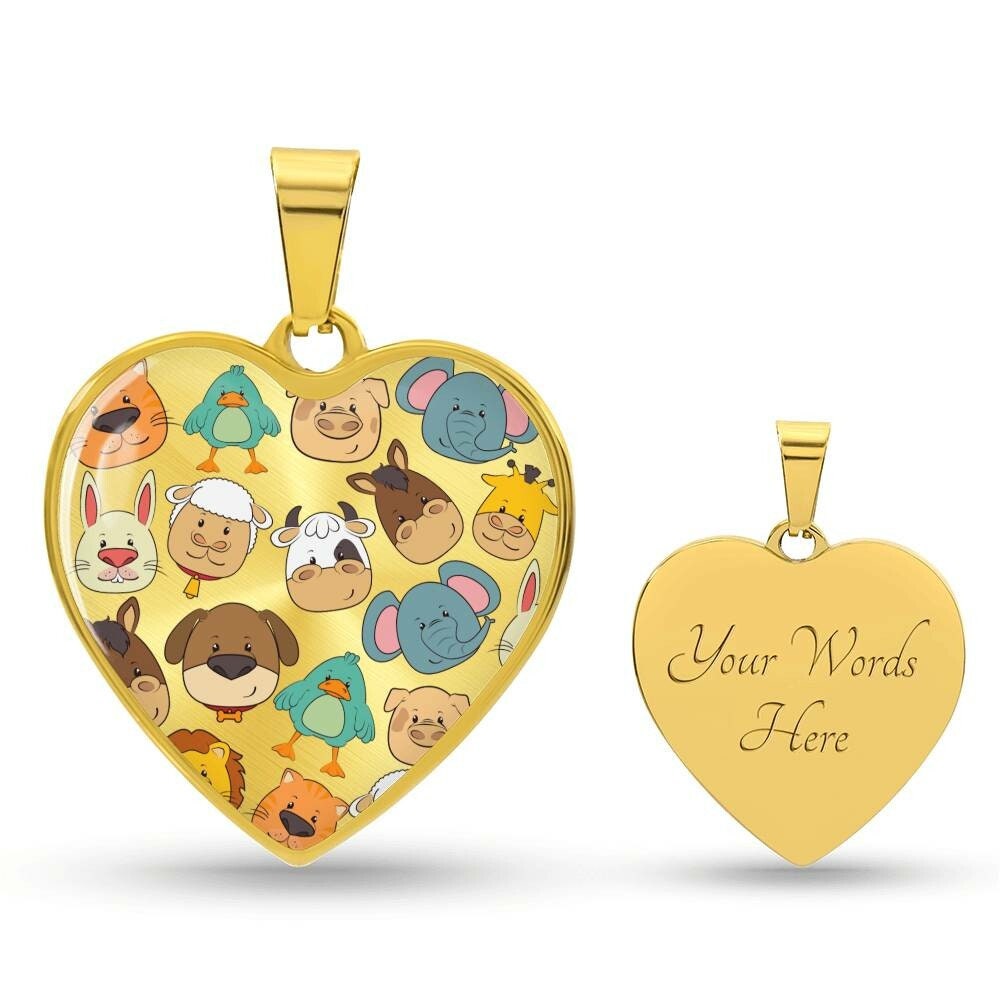 Graphic Heart Pendant + Necklace - Animal Heads