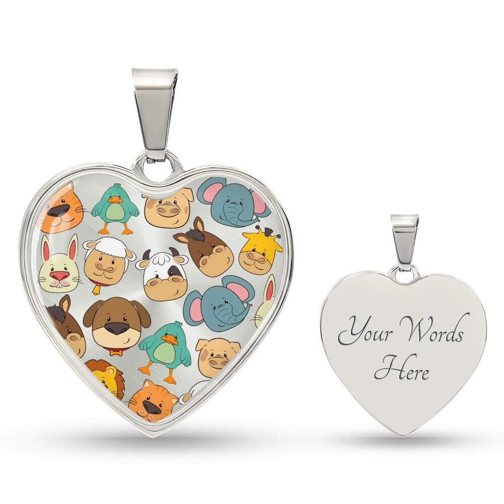 Graphic Heart Pendant + Necklace - Animal Heads