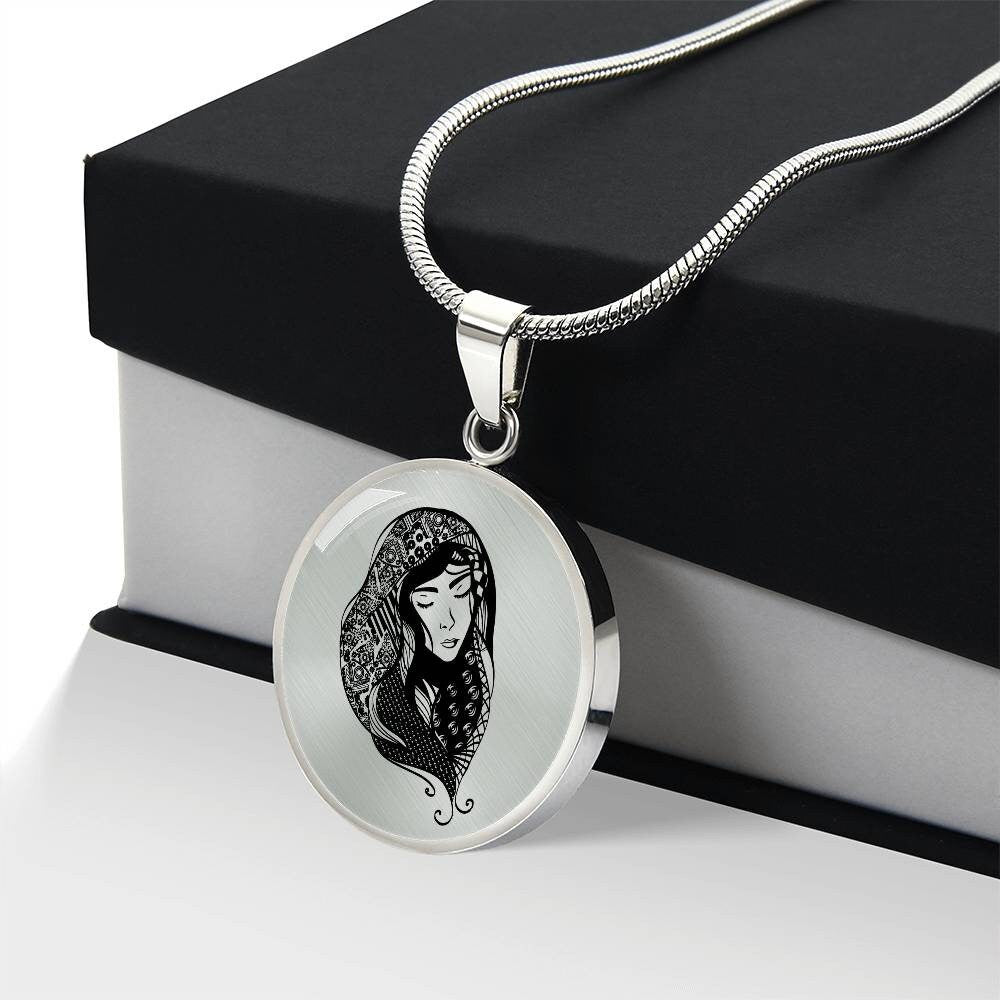Graphic Circle Pendant + Necklace - Woman In Turban