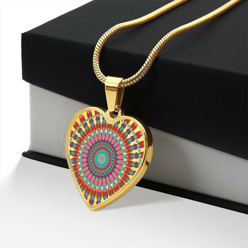 Graphic Heart Pendant + Necklace - Abstract Mandala