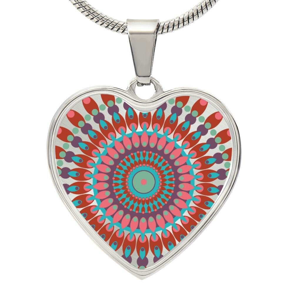 Graphic Heart Pendant + Necklace - Abstract Mandala