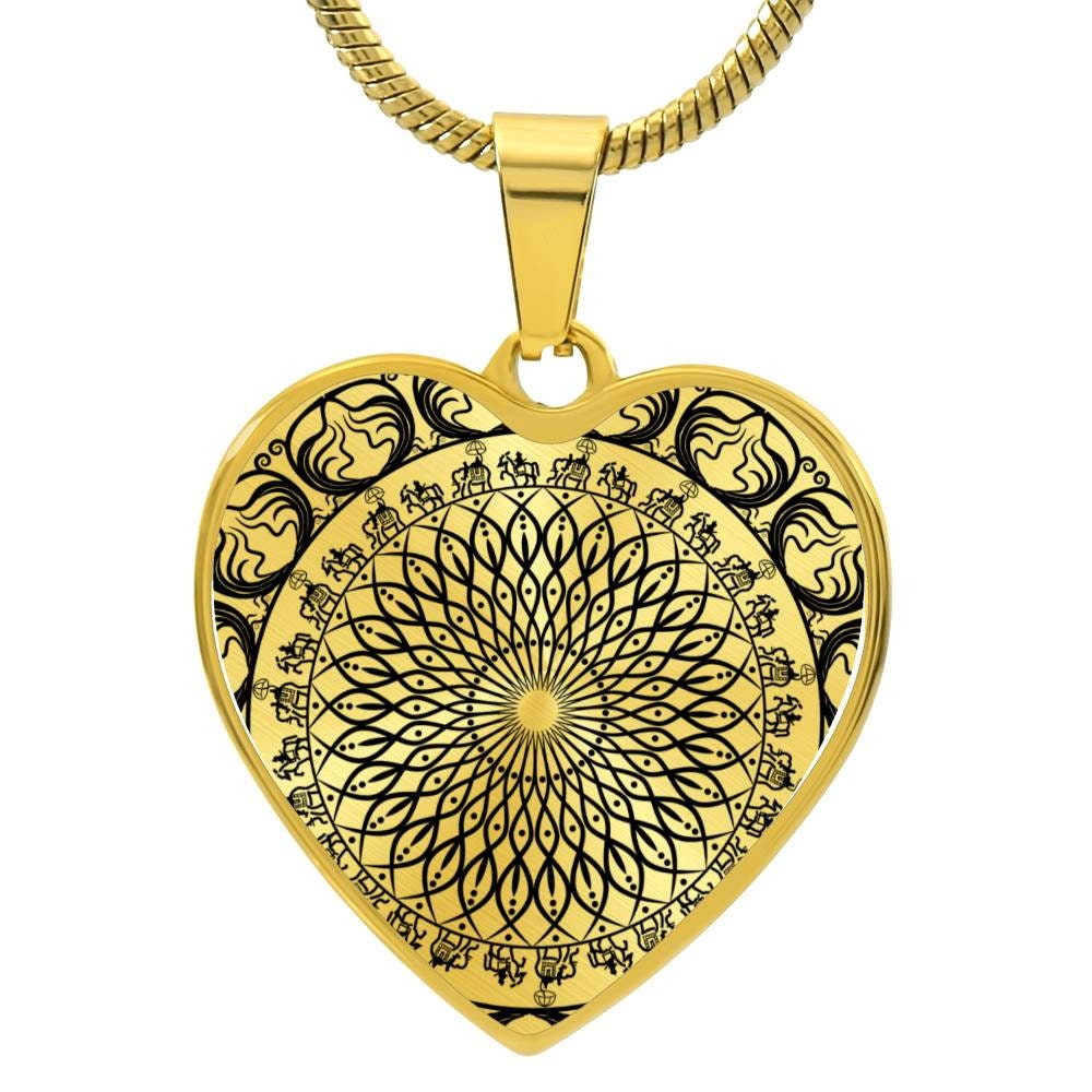 Graphic Heart Pendant + Necklace - Black Geometric Mandala