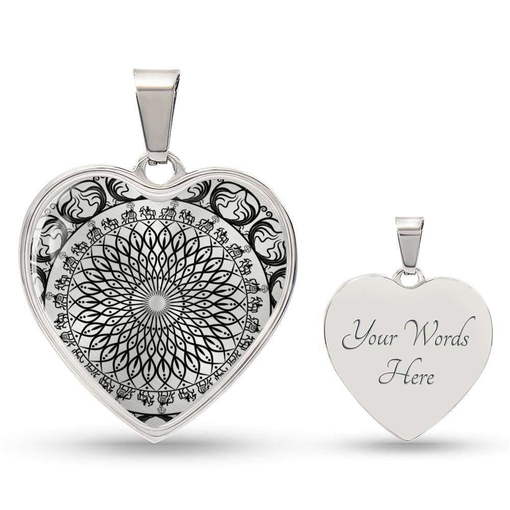 Graphic Heart Pendant + Necklace - Black Geometric Mandala