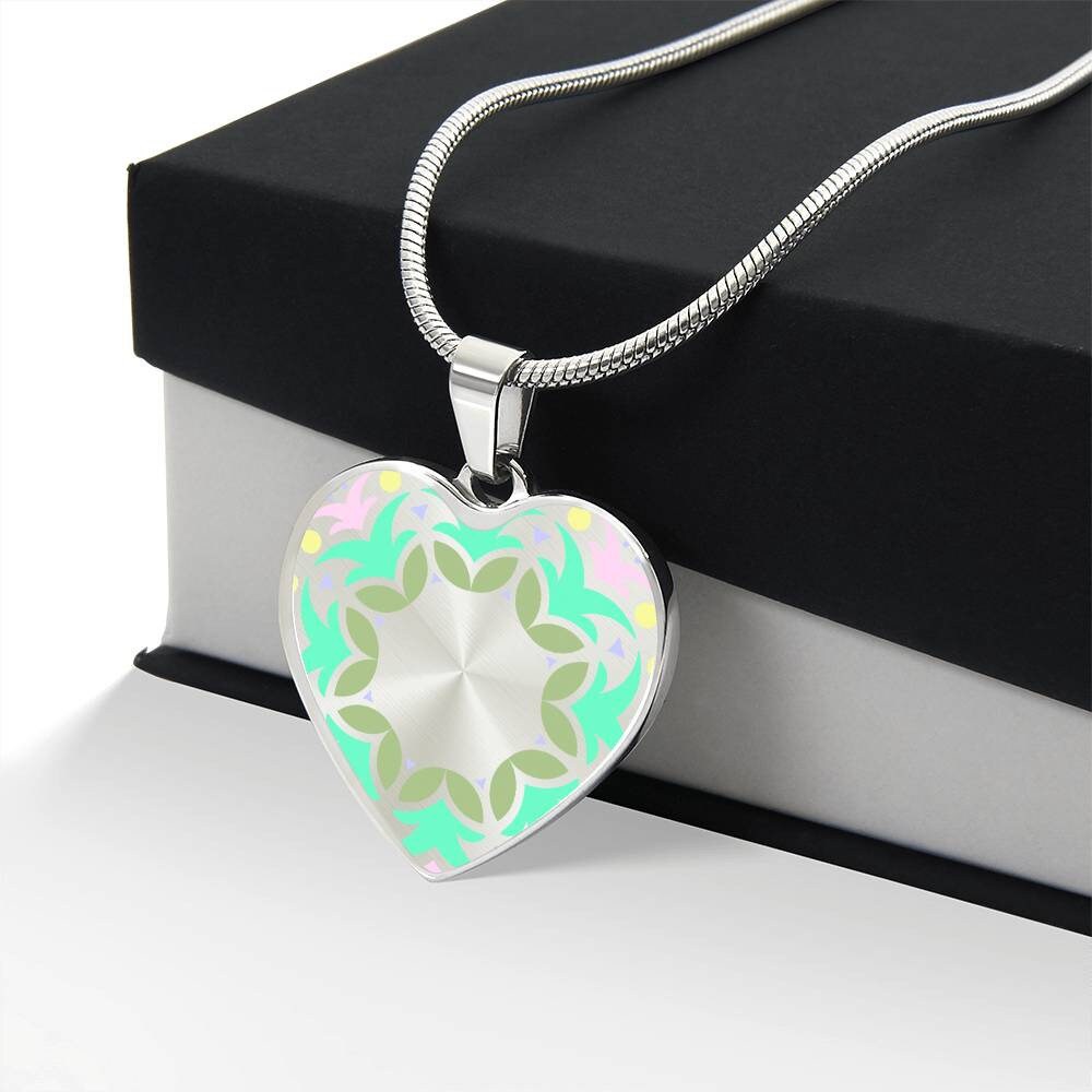 Graphic Heart Pendant + Necklace - Abstract Mandala