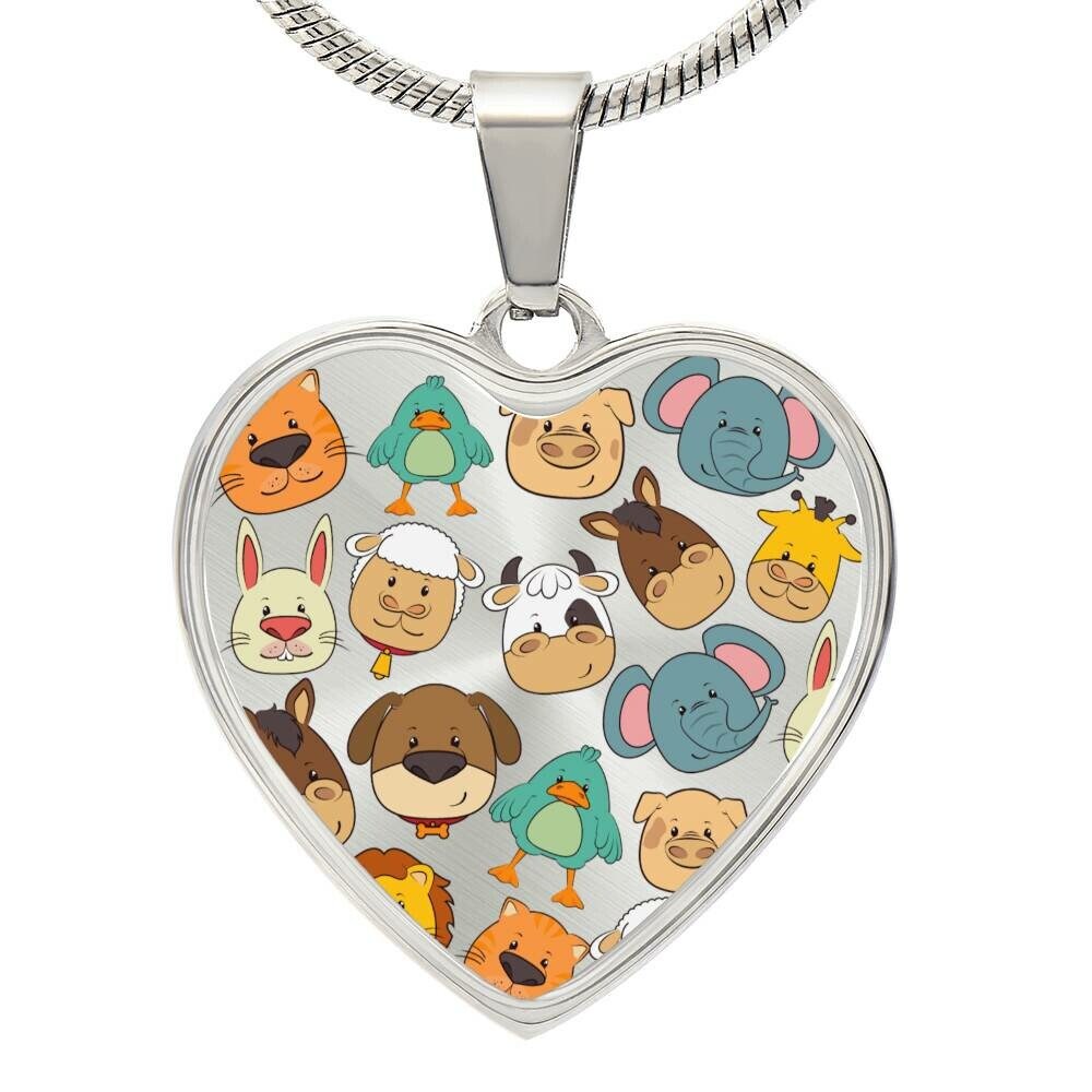 Graphic Heart Pendant + Necklace - Animal Heads
