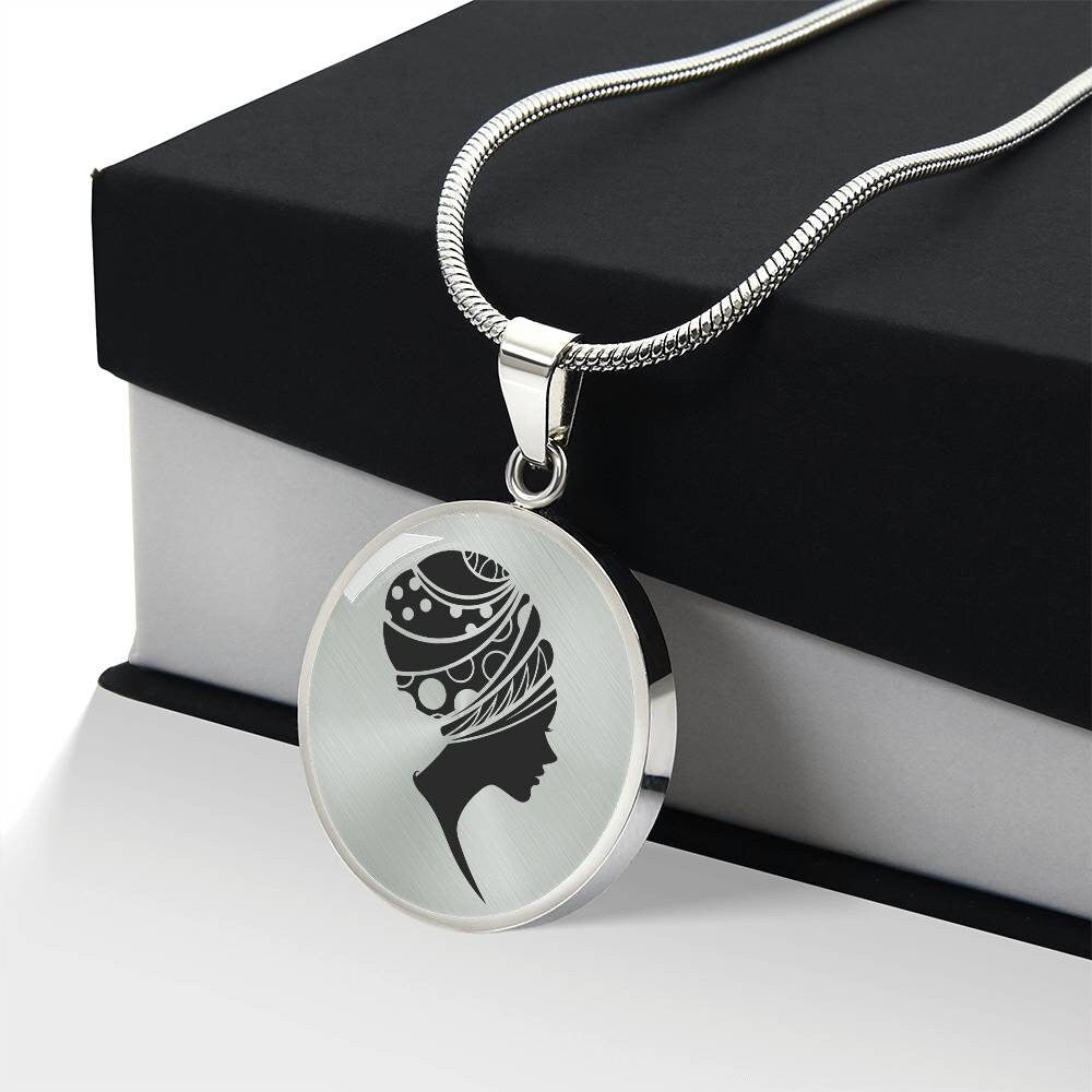 Graphic Circle Pendant + Necklace - Woman In Turban
