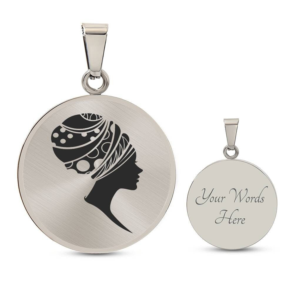 Graphic Circle Pendant + Necklace - Woman In Turban