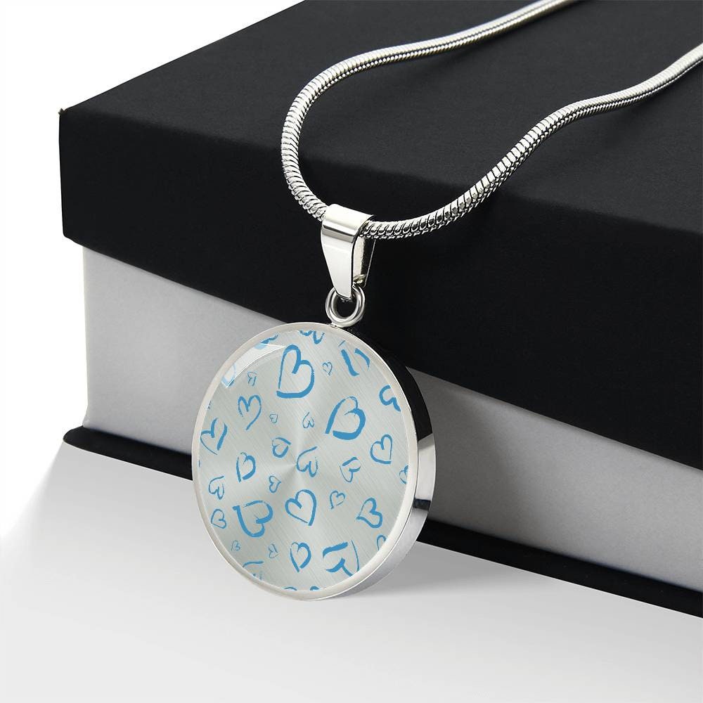 Graphic Circle Pendant + Necklace - Blue Heart