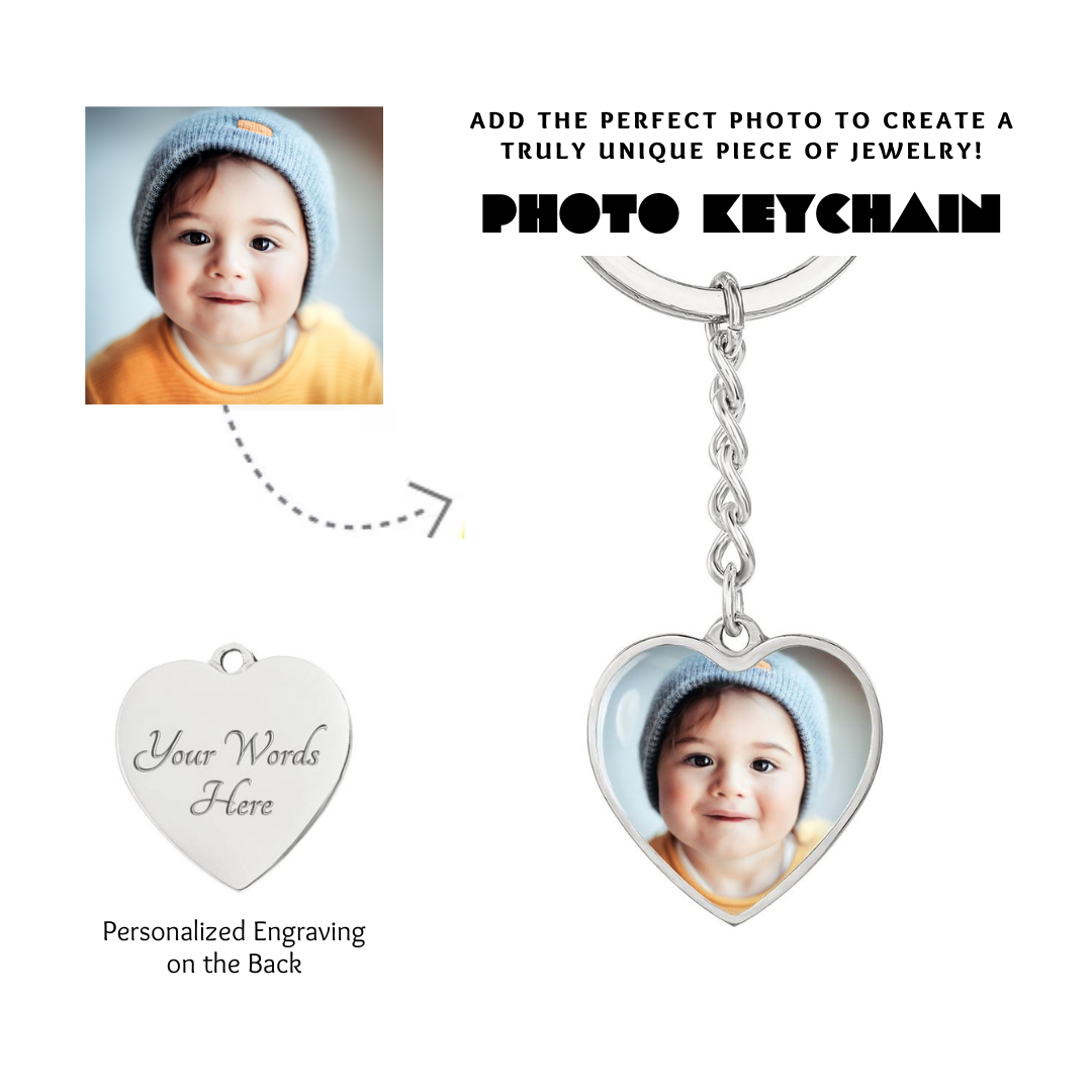 Photo Heart Keychain, Custom Photo Heart Keychain, Personalized Picture Heart Keychain, Engraved Photo Heart Pendant, Custom Gift for Her, Valentine Gift