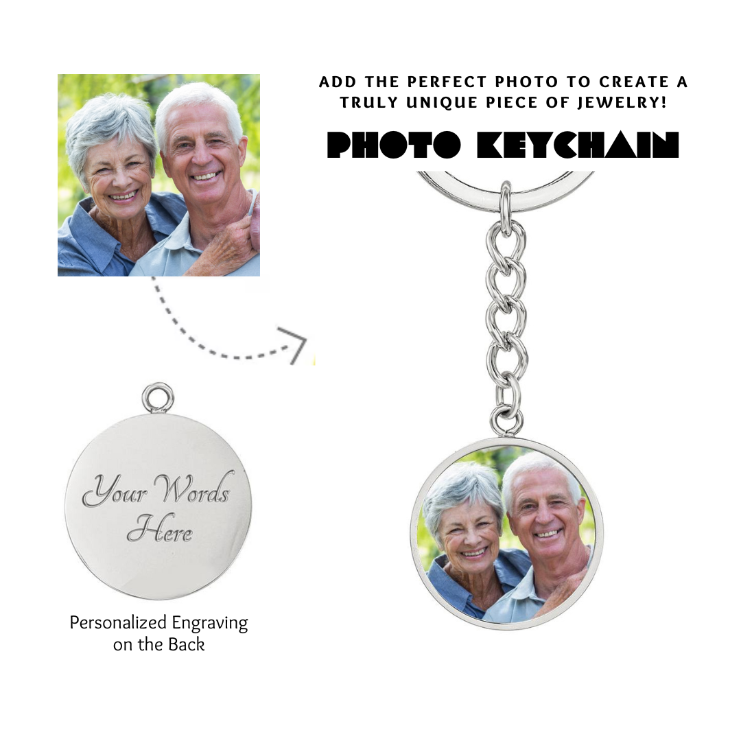 Photo Circle Keychain, Custom Photo Circle Keychain, Personalized Picture Circle Keychain, Engraved Photo Round Pendant, Custom Gift for Her