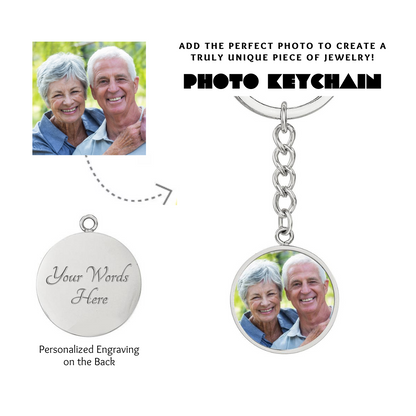 Photo Circle Keychain, Custom Photo Circle Keychain, Personalized Picture Circle Keychain, Engraved Photo Round Pendant, Custom Gift for Her