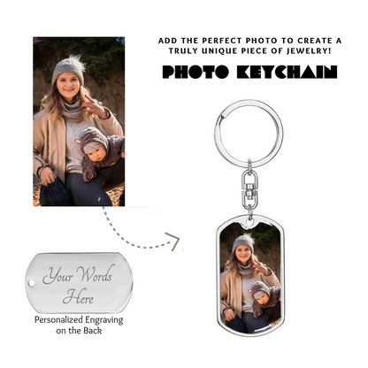 Photo Dog Tag Swivel Keychain, Custom Picture Dog Tag Keychain, Personalized Keychain for him, Engraved Keychain, Military Dog-tag Keychain