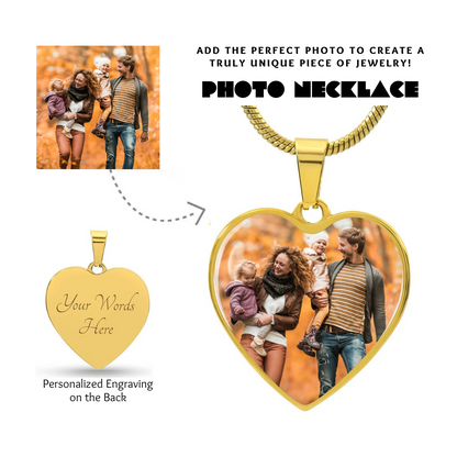 Photo Heart Necklace, Custom Picture Heart Necklace, Photo Pendant, Women Engraved Necklace, Custom Heart Pendant, Personalized gift for her, Keepsake Necklace Jewelry