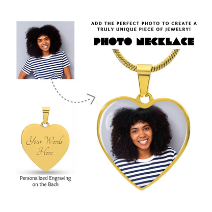 Photo Heart Necklace, Custom Picture Heart Necklace, Photo Pendant, Women Engraved Necklace, Custom Heart Pendant, Personalized gift for her, Keepsake Necklace Jewelry