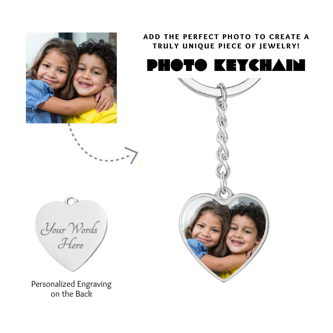 Photo Heart Keychain, Custom Photo Heart Keychain, Personalized Picture Heart Keychain, Engraved Photo Heart Pendant, Custom Gift for Her, Valentine Gift