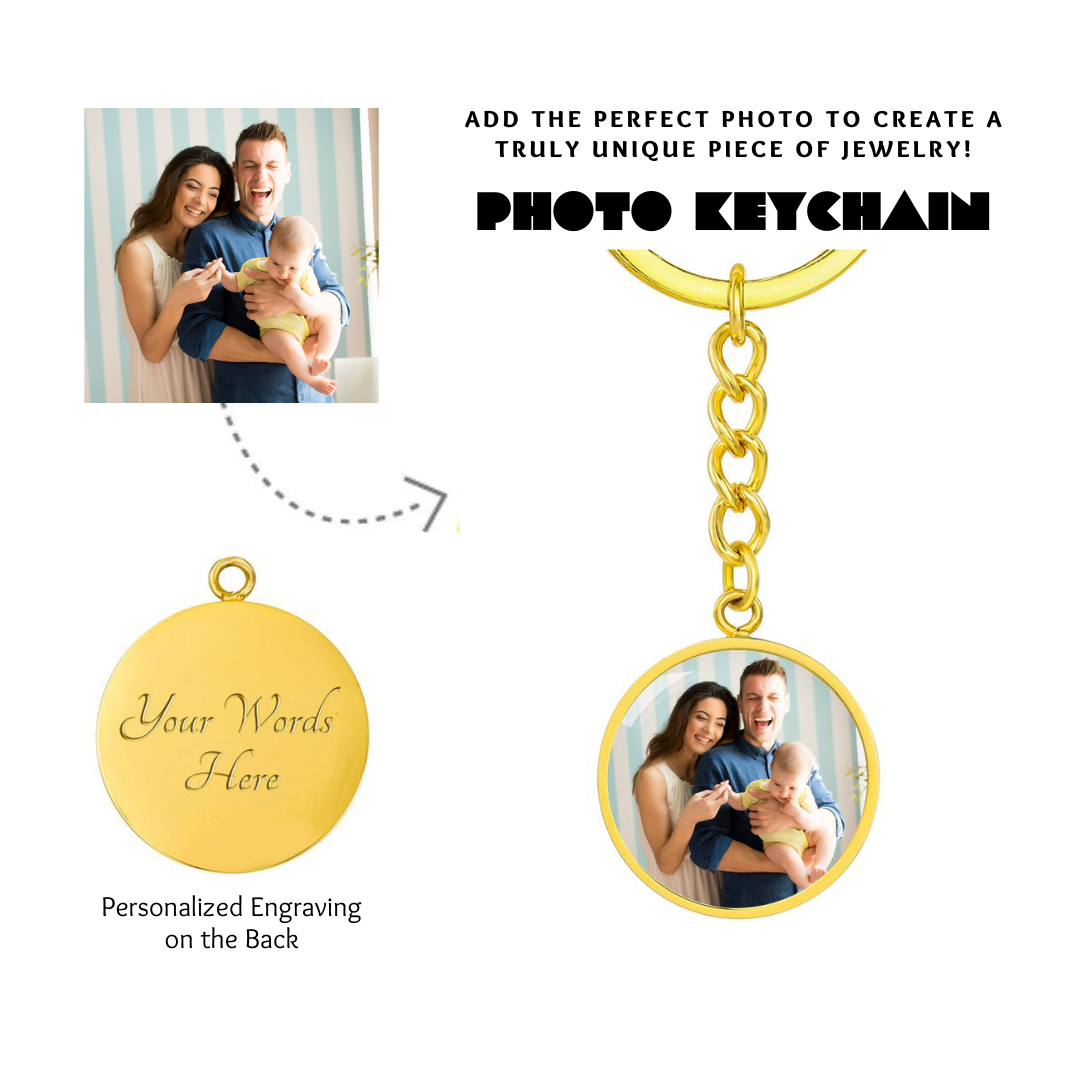 Photo Circle Keychain, Custom Photo Circle Keychain, Personalized Picture Circle Keychain, Engraved Photo Round Pendant, Custom Gift for Her